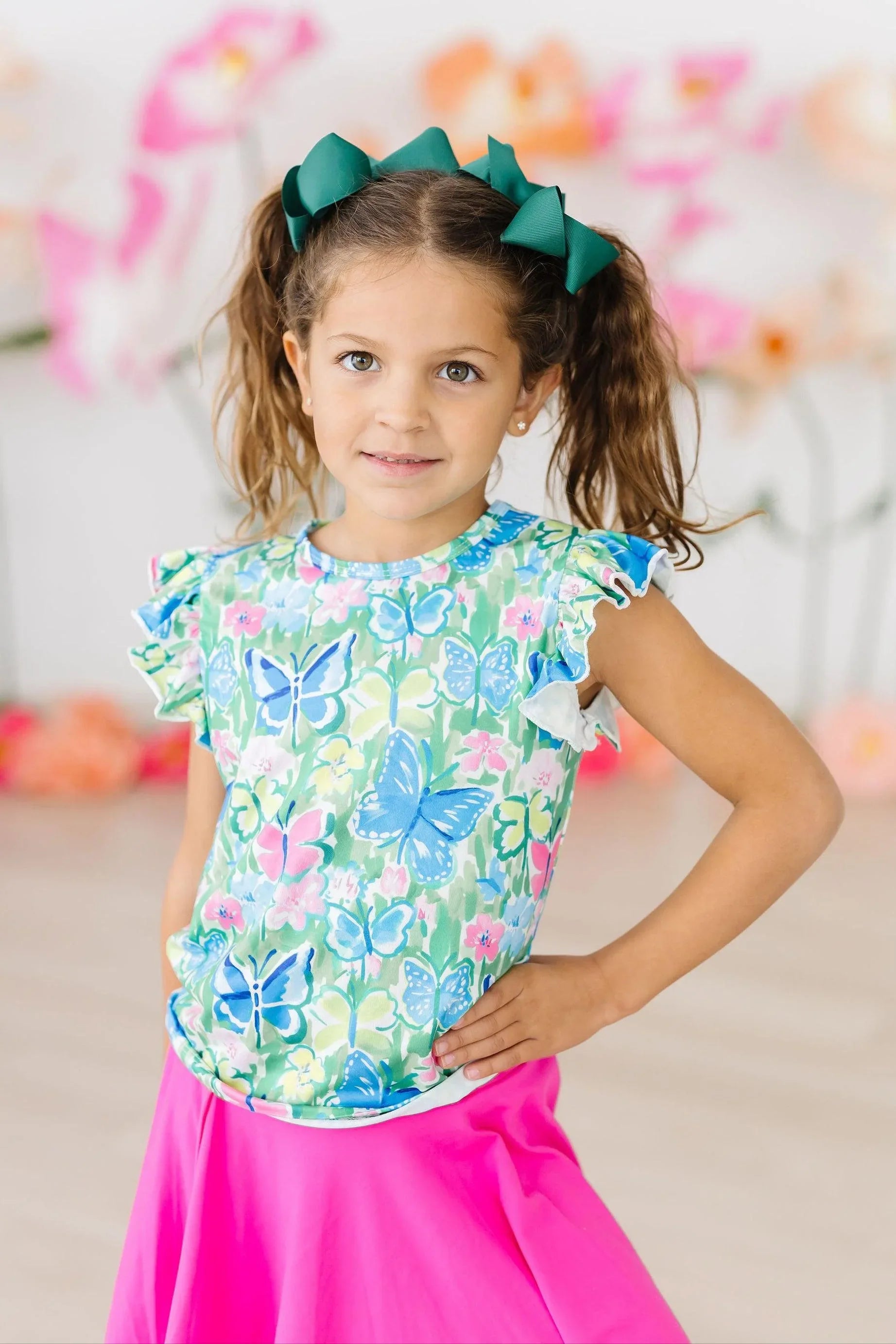 Watercolor Butterflies S/S Ruffle Tee - Mila & Rose ® - Flyclothing LLC