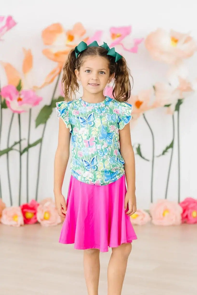 Watercolor Butterflies S/S Ruffle Tee - Mila & Rose ® - Flyclothing LLC