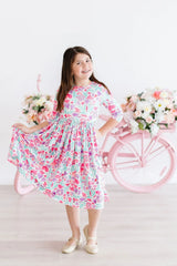 Watercolor Hearts 3/4 Sleeve Pocket Twirl Dress - Mila & Rose ® - Flyclothing LLC