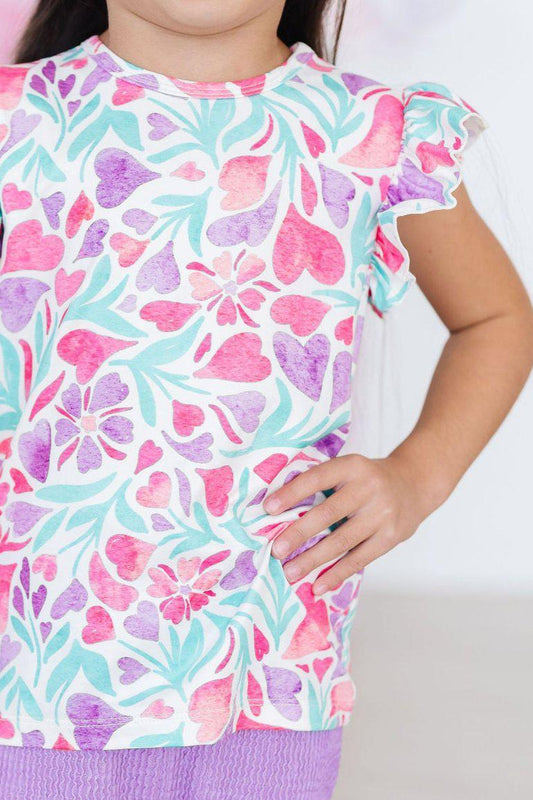 Watercolor Hearts S/S Ruffle Tee - Mila & Rose ® - Flyclothing LLC