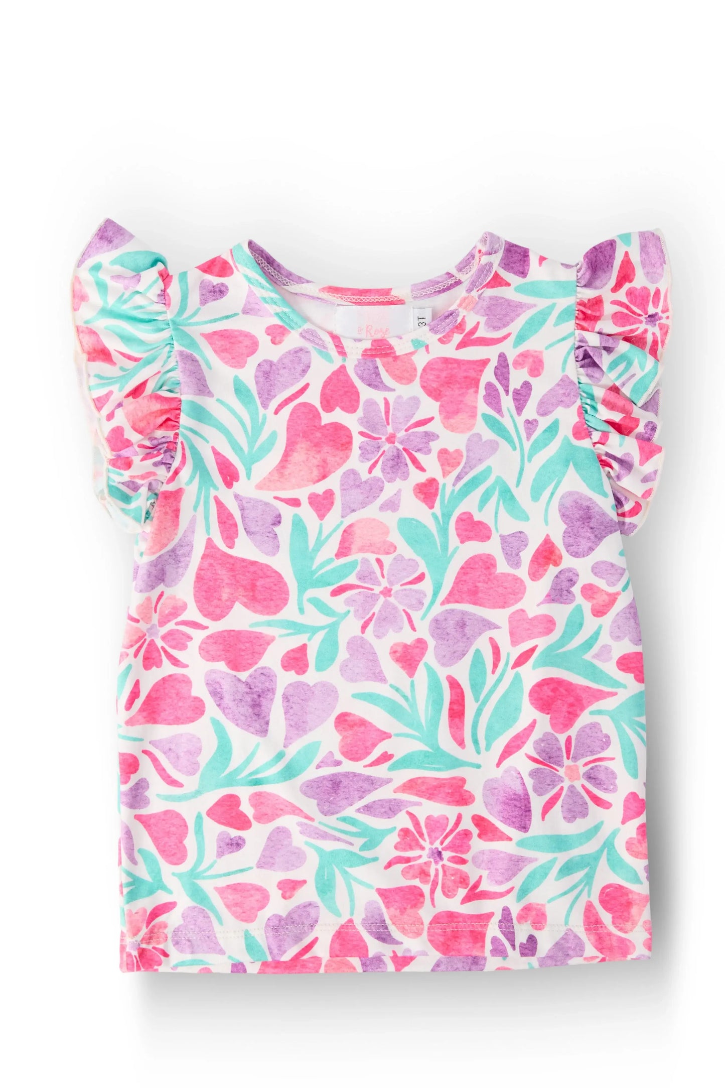 Watercolor Hearts S/S Ruffle Tee - Mila & Rose ® - Flyclothing LLC