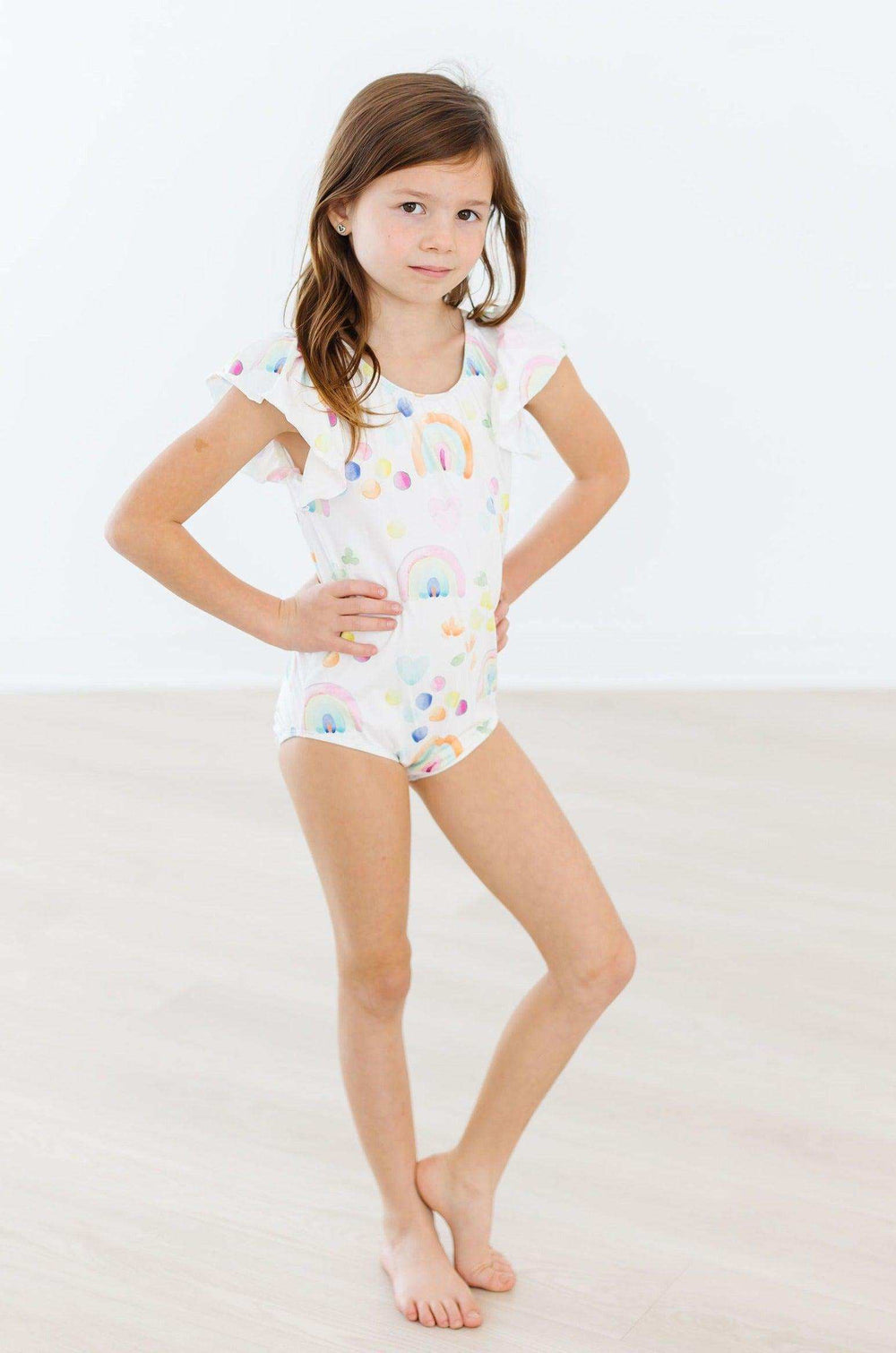 SALE Watercolor Rainbows S/S Flutter Sleeve Leotard - Mila & Rose ® - Flyclothing LLC