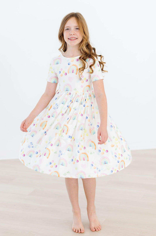 SALE Watercolor Rainbows S/S Pocket Twirl Dress - Mila & Rose ® - Flyclothing LLC