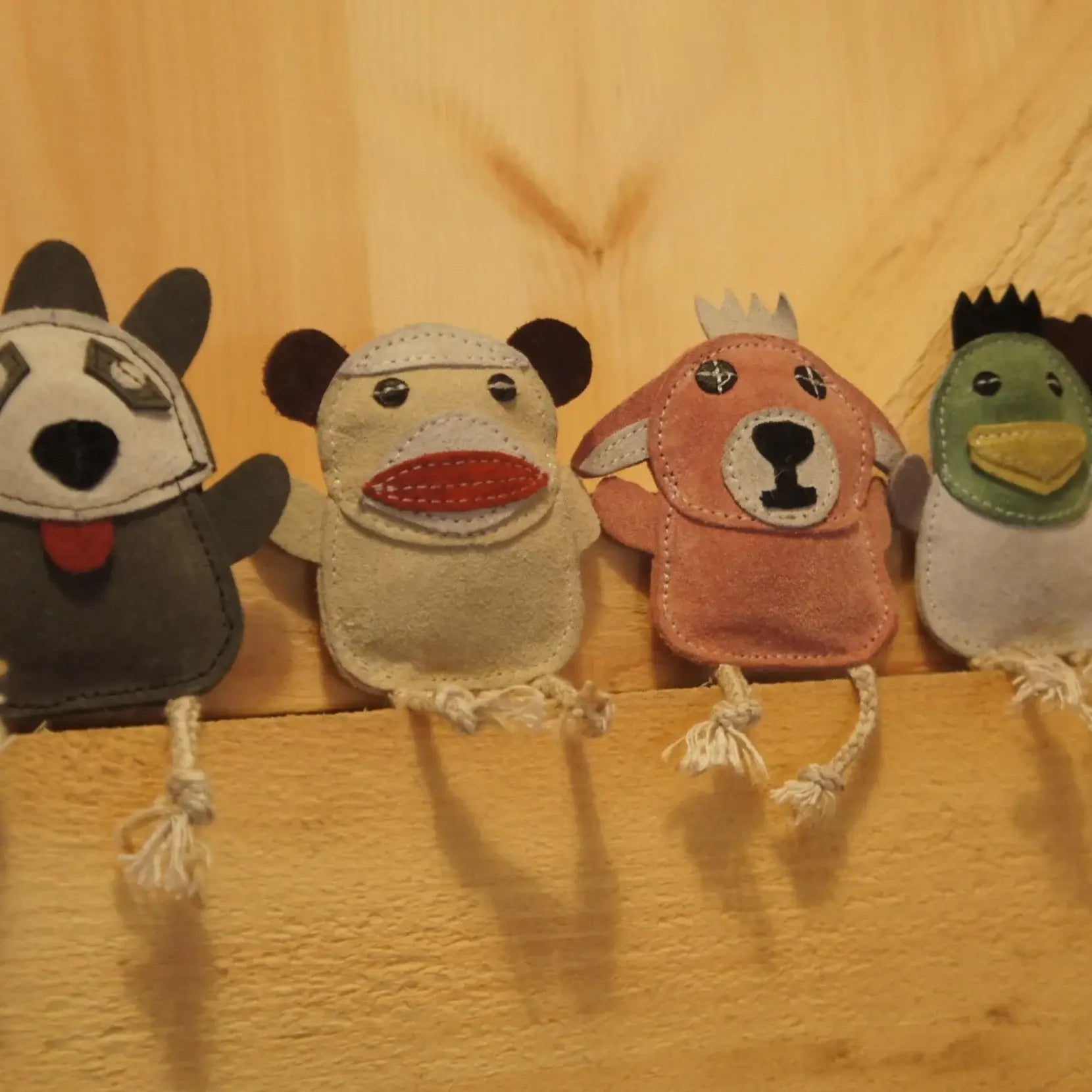 Natural Leather Wee Buddies Sock Monkey & Raccoon Dog Toys, 2 Pack - HuggleHounds - Flyclothing LLC
