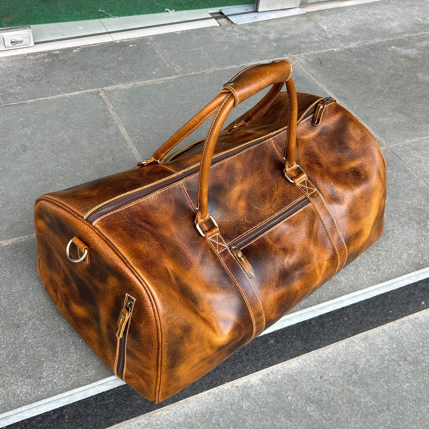 Roosevelt Full Grain Buffalo Leather Duffle - Classy Leather Bags - Flyclothing LLC