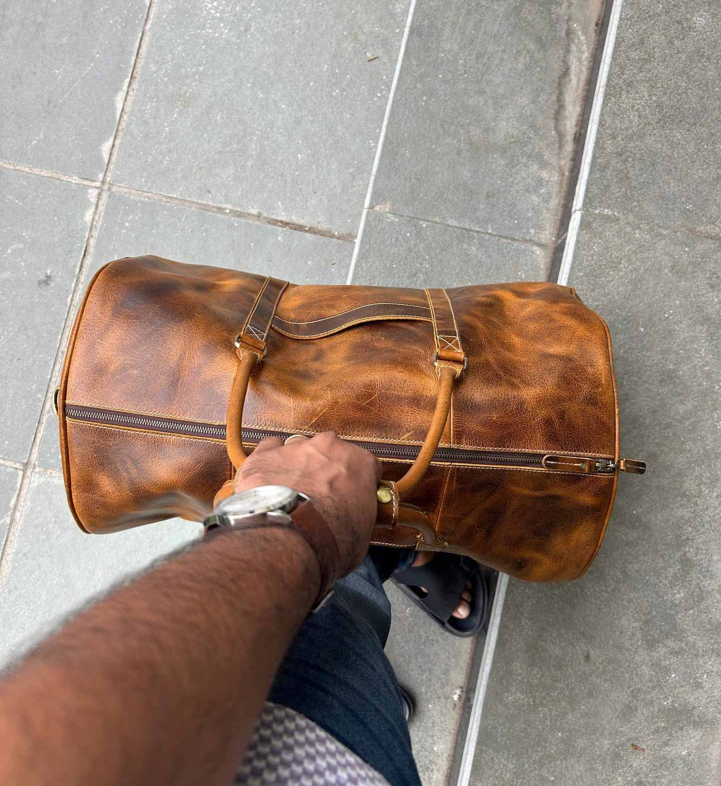 Roosevelt Full Grain Buffalo Leather Duffle - Classy Leather Bags - Flyclothing LLC