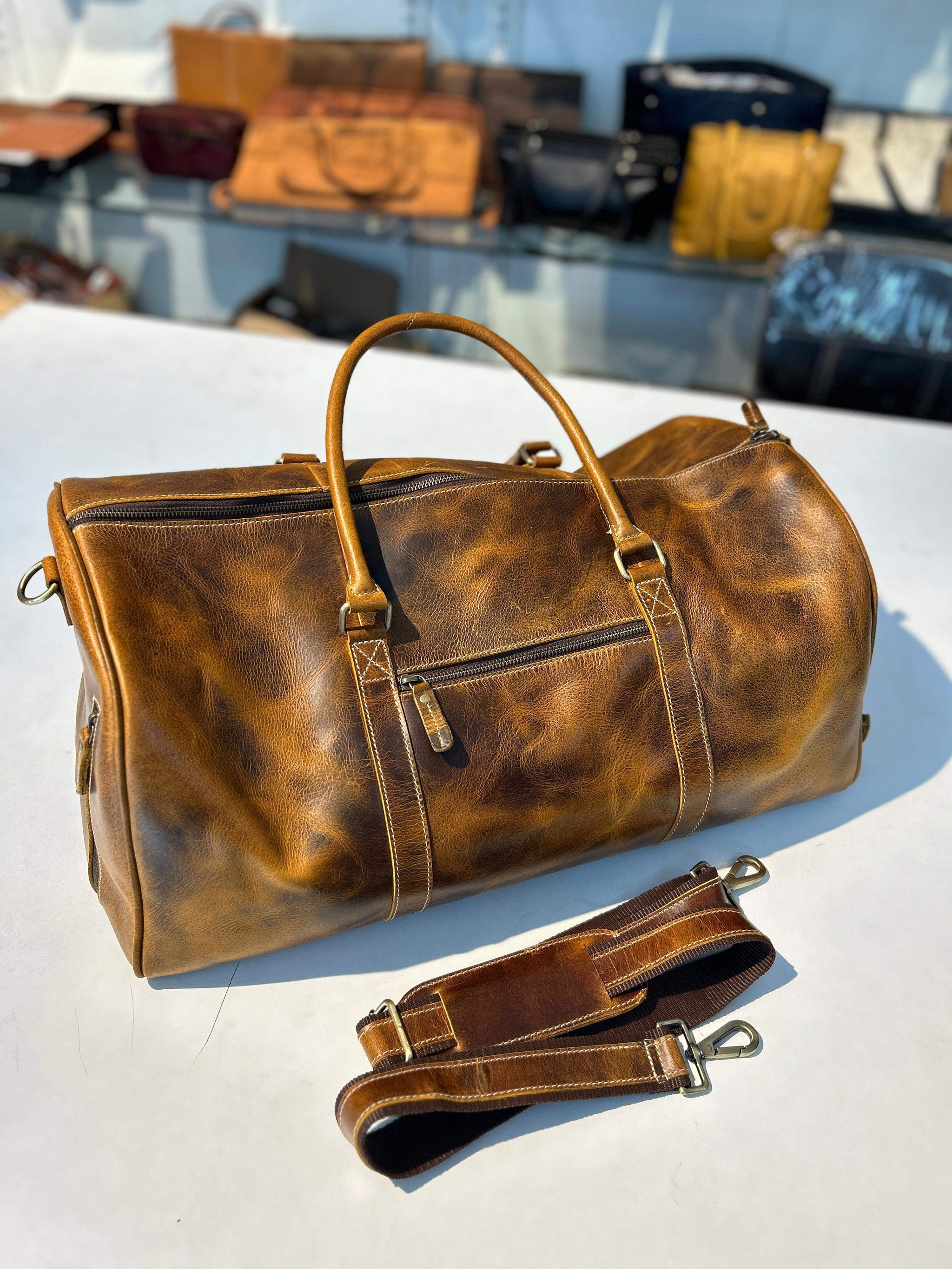 Roosevelt Full Grain Buffalo Leather Duffle - Classy Leather Bags - Flyclothing LLC