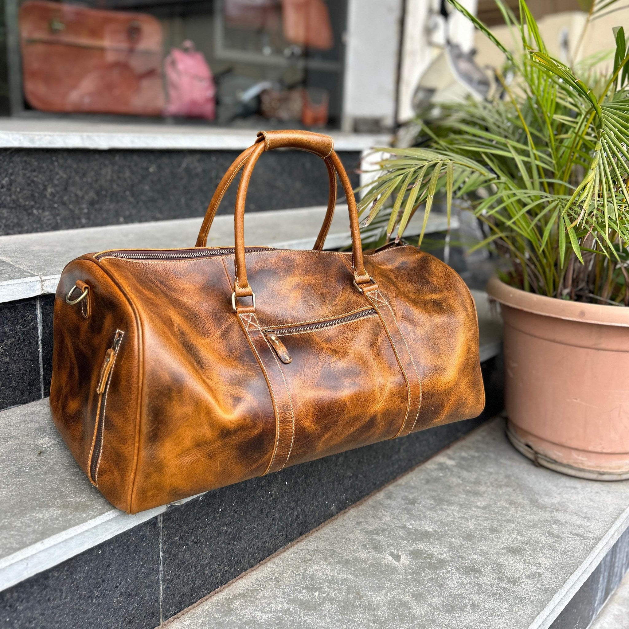Roosevelt Full Grain Buffalo Leather Duffle - Classy Leather Bags - Flyclothing LLC