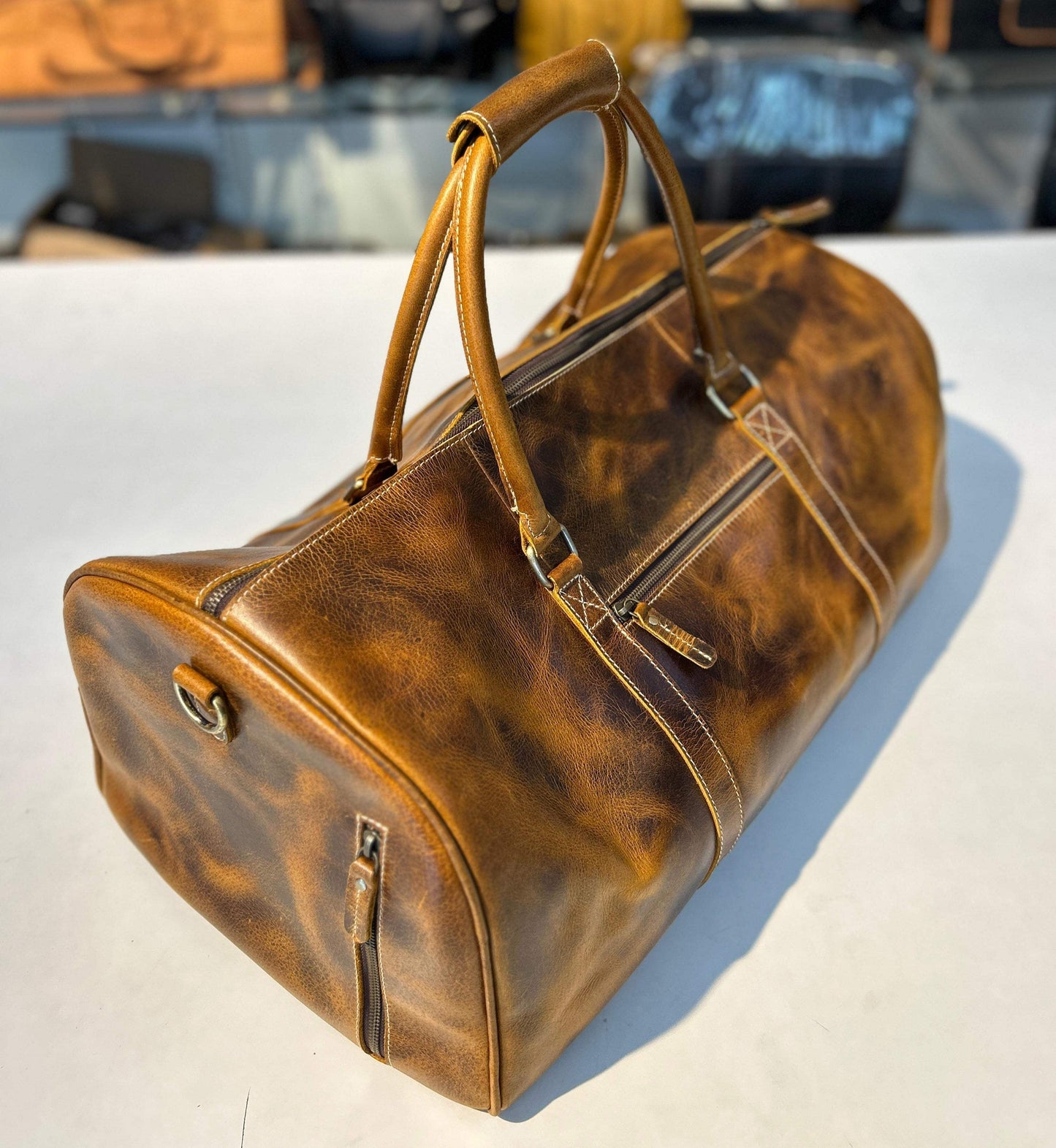 Roosevelt Full Grain Buffalo Leather Duffle - Classy Leather Bags - Flyclothing LLC