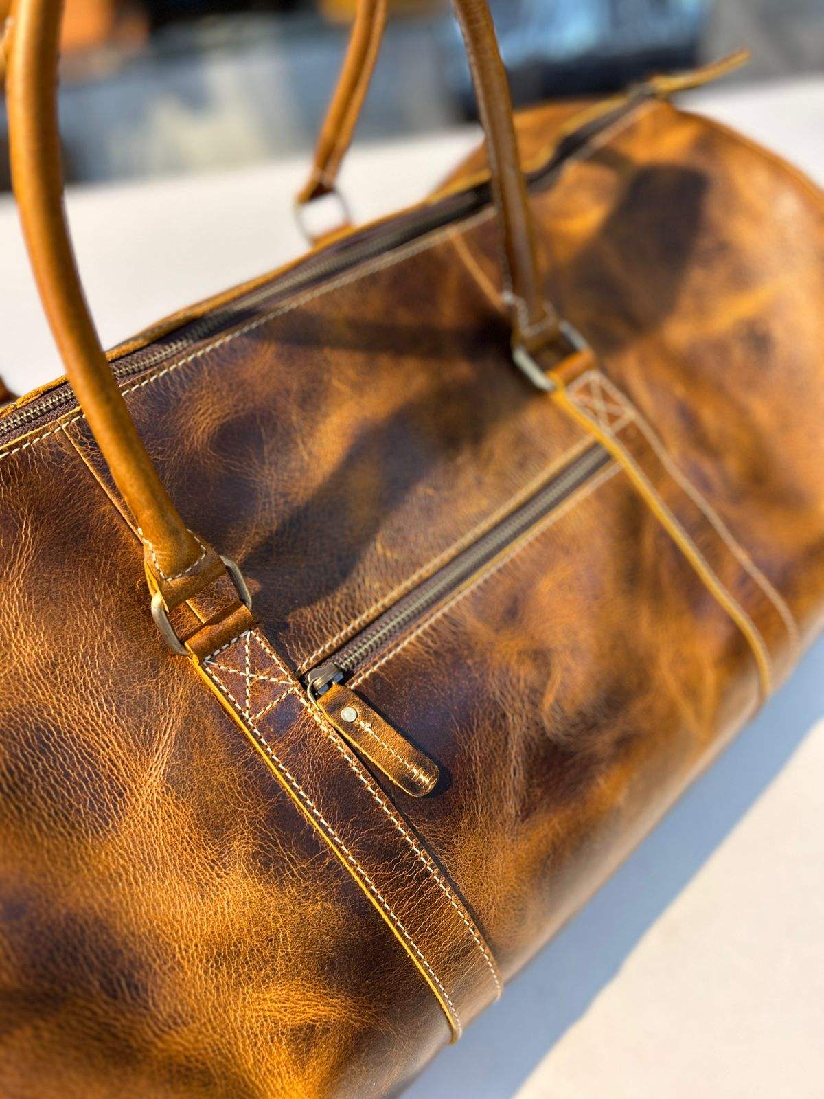 Roosevelt Full Grain Buffalo Leather Duffle - Classy Leather Bags - Flyclothing LLC