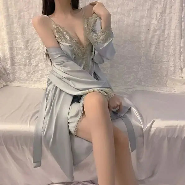 Madeline 3 Piece Satin & Lace Lingerie Set - Lingerie By Coco - Flyclothing LLC