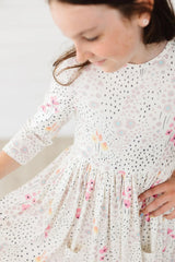Whimsical Wildflowers 3/4 Sleeve Pocket Twirl Dress - Mila & Rose ® - Flyclothing LLC
