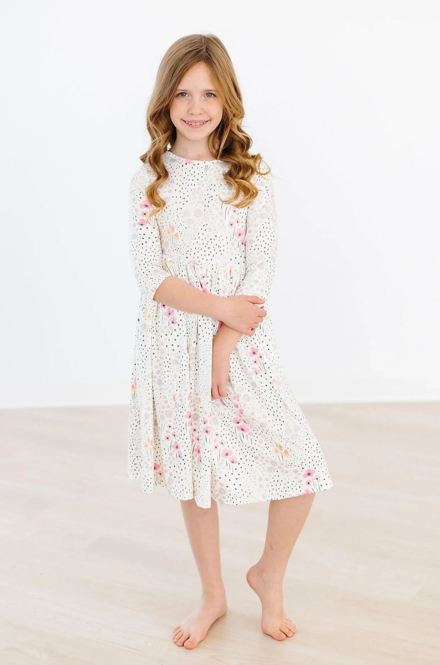 Whimsical Wildflowers 3/4 Sleeve Pocket Twirl Dress - Mila & Rose ® - Flyclothing LLC