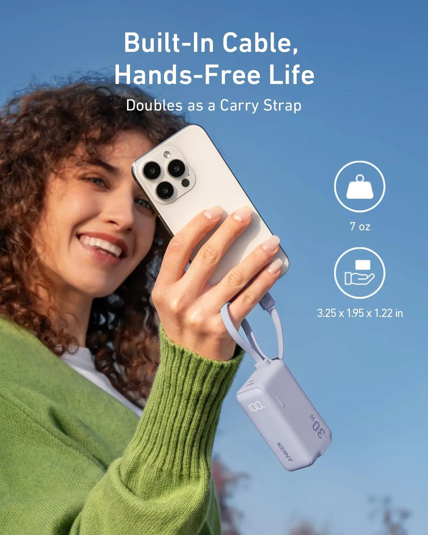 Anker Power Bank (30W, 5k, Fusion, Built-In USB-C Cable) - Anker - Flyclothing LLC