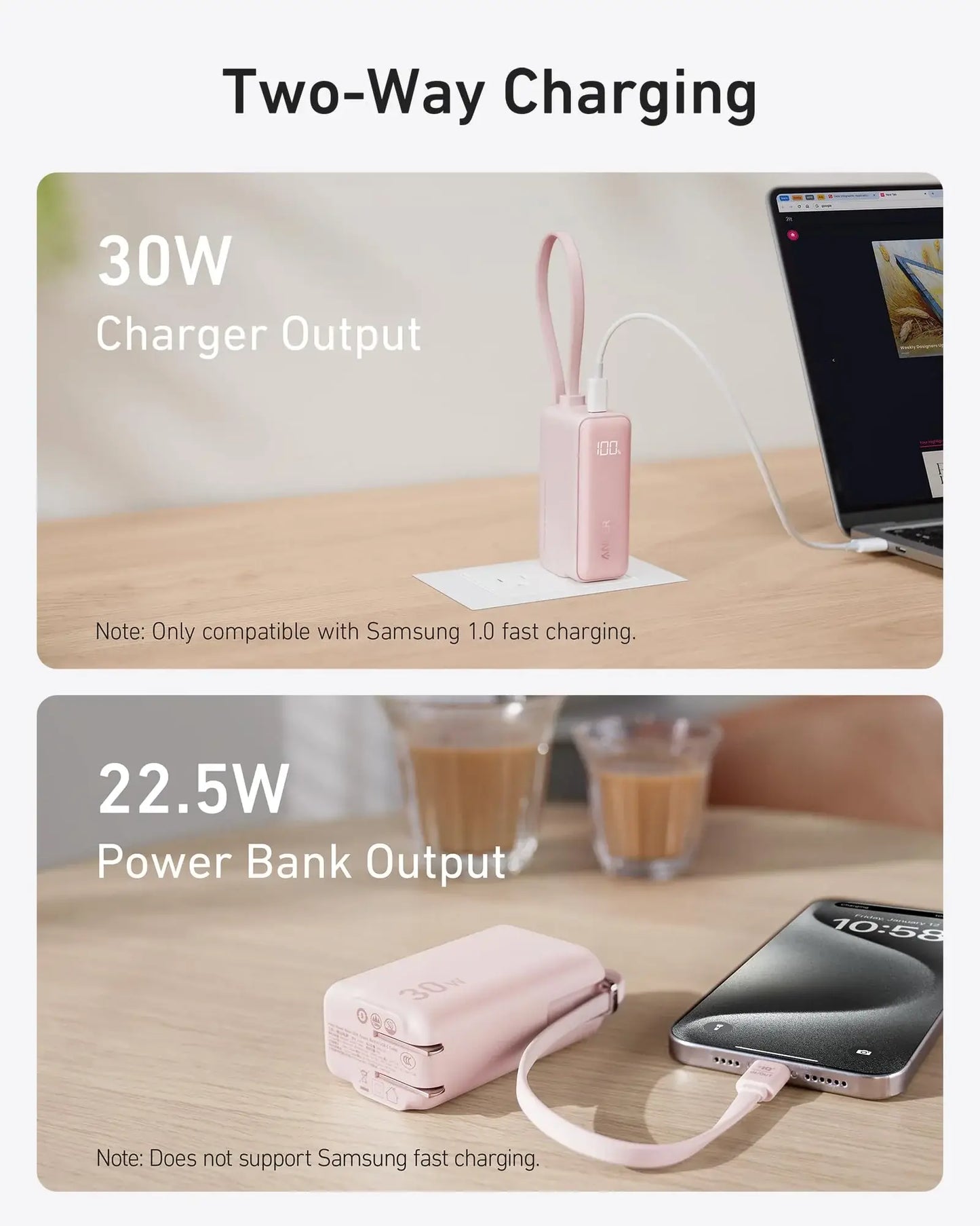 Anker Power Bank (30W, 5k, Fusion, Built-In USB-C Cable) - Anker - Flyclothing LLC