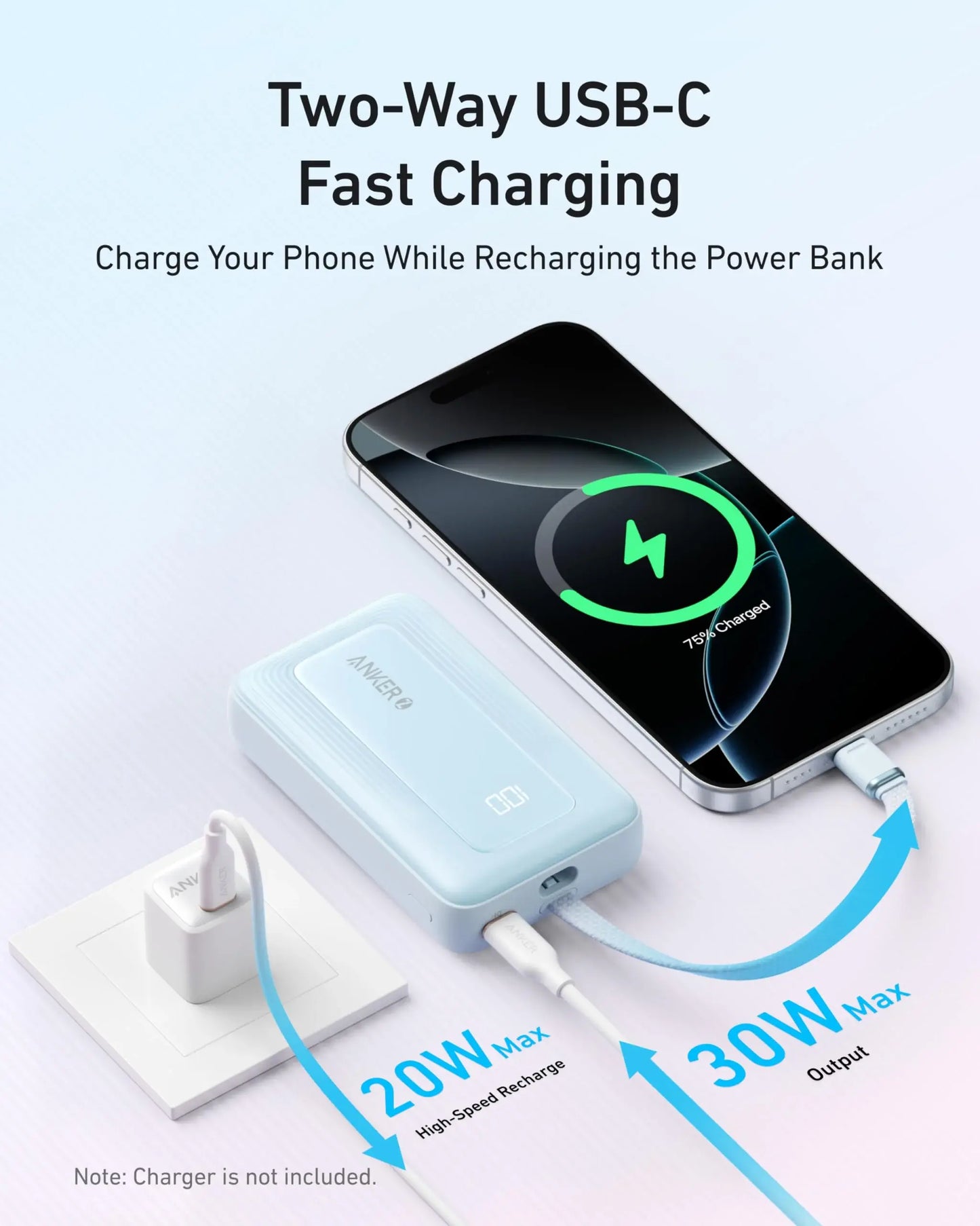 Anker Zolo Power Bank (10K, 30W) with a 5.4-inch (13.7 cm) built-in USB-C cable. - Anker - Flyclothing LLC