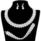 3pcs Pearl Crystal Rhinestone Necklace Jewelry Set - Madeline Love - Flyclothing LLC