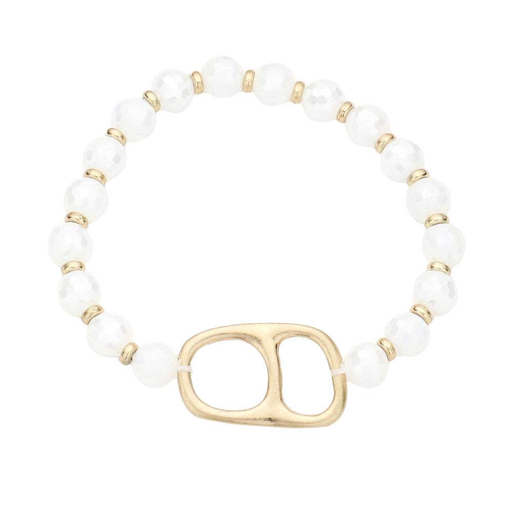Abstract Metal Accented Faceted Beaded Stretch Bracelet - Madeline Love - Flyclothing LLC