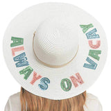 Always On Vacay Sequin Message Straw Panama Sun Hat - Madeline Love - Flyclothing LLC
