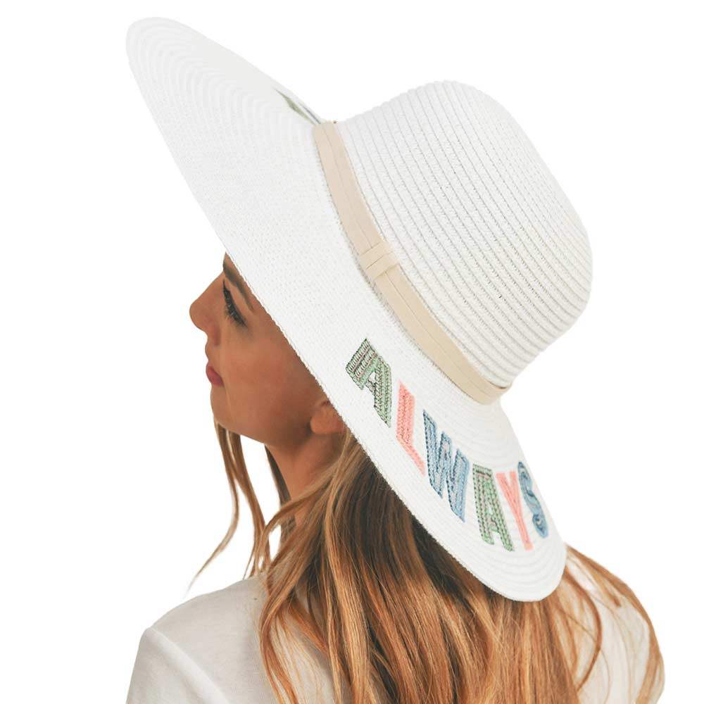Always On Vacay Sequin Message Straw Panama Sun Hat - Madeline Love - Flyclothing LLC