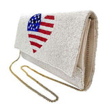 American USA Flag Heart Seed Beaded Clutch Crossbody Bag - Madeline Love - Flyclothing LLC
