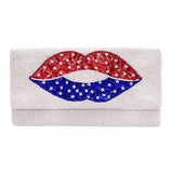 American USA Flag Lips Seed Beaded Clutch Crossbody Bag - Madeline Love - Flyclothing LLC