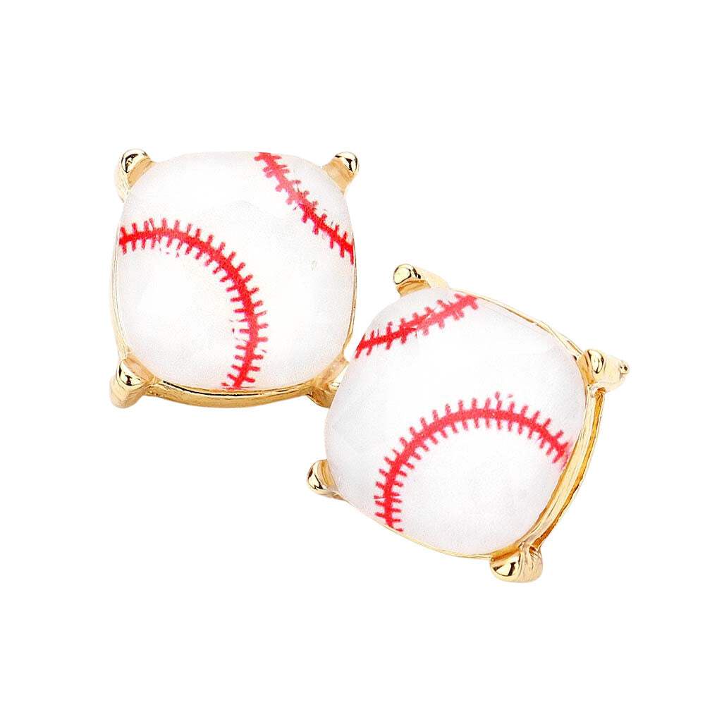 Baseball Printed Square Stud Earrings - Madeline Love - Flyclothing LLC