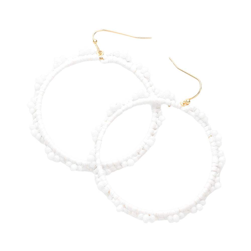 Beaded Pointed Raffia Wrapped Open Circle Dangle Earrings - Madeline Love - Flyclothing LLC