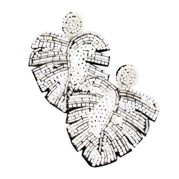 Beaded Tropical Leaf Dangle Earrings - Madeline Love - Flyclothing LLC