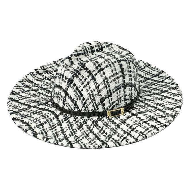 Belt Band Accented Check Patterned Panama Hat - Madeline Love - Flyclothing LLC