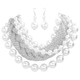 Bold Metal Braided Triple Layered Pearl Necklace - Madeline Love - Flyclothing LLC