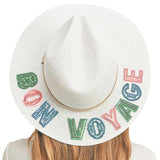 Bon Voyage Sequin Message Straw Panama Sun Hat - Madeline Love - Flyclothing LLC