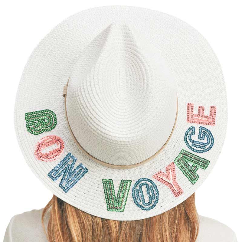 Bon Voyage Sequin Message Straw Panama Sun Hat - Madeline Love - Flyclothing LLC