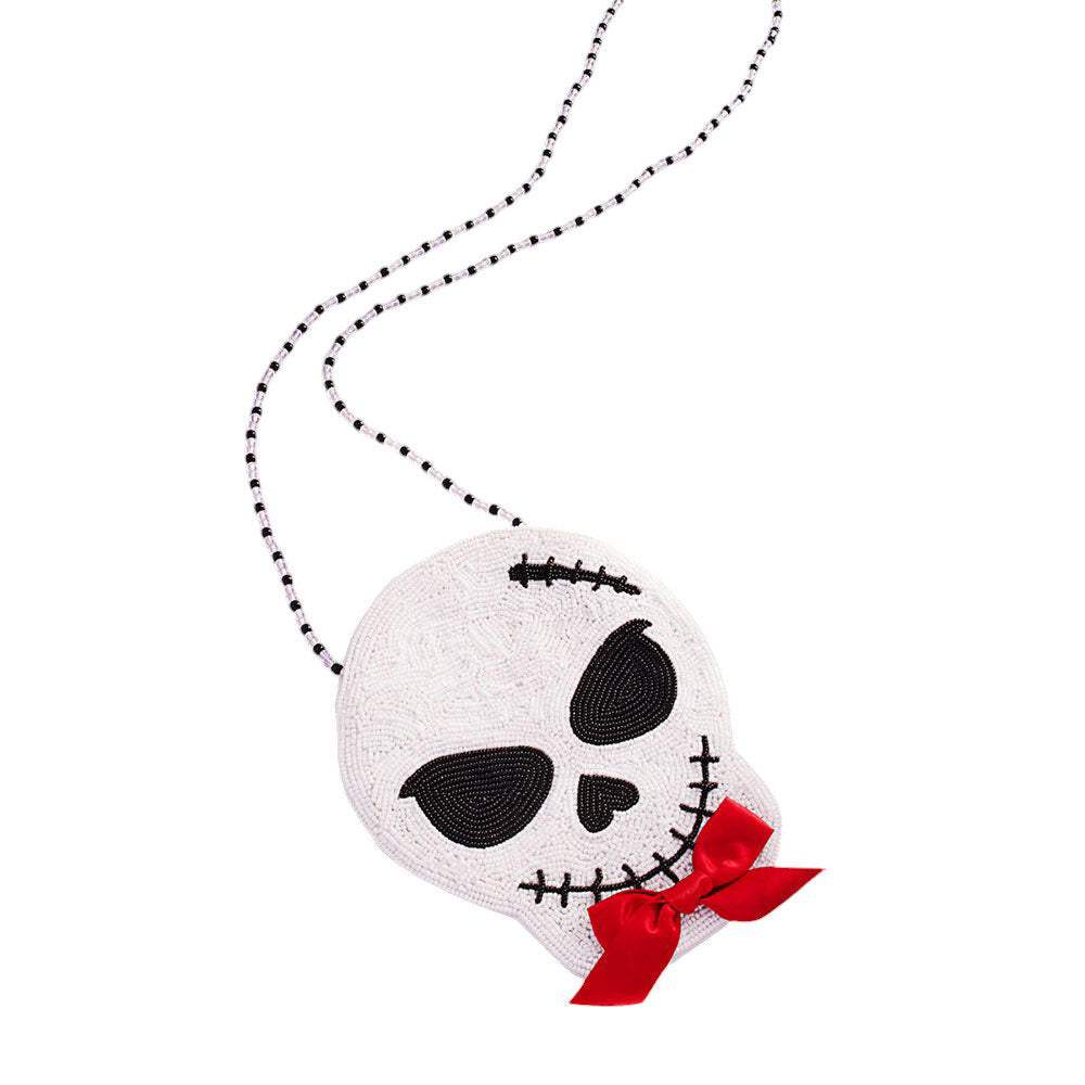 Bow Pointed Halloween Skull Beaded Mini Crossbody Bag - Madeline Love - Flyclothing LLC