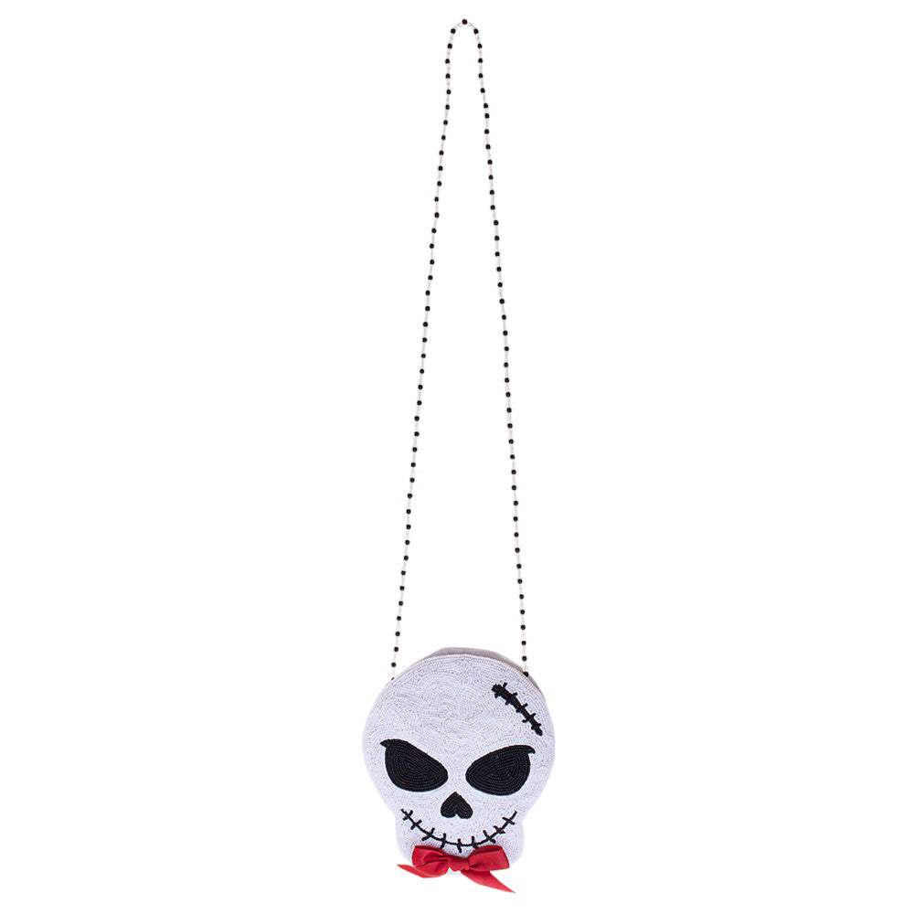 Bow Pointed Halloween Skull Beaded Mini Crossbody Bag - Madeline Love - Flyclothing LLC