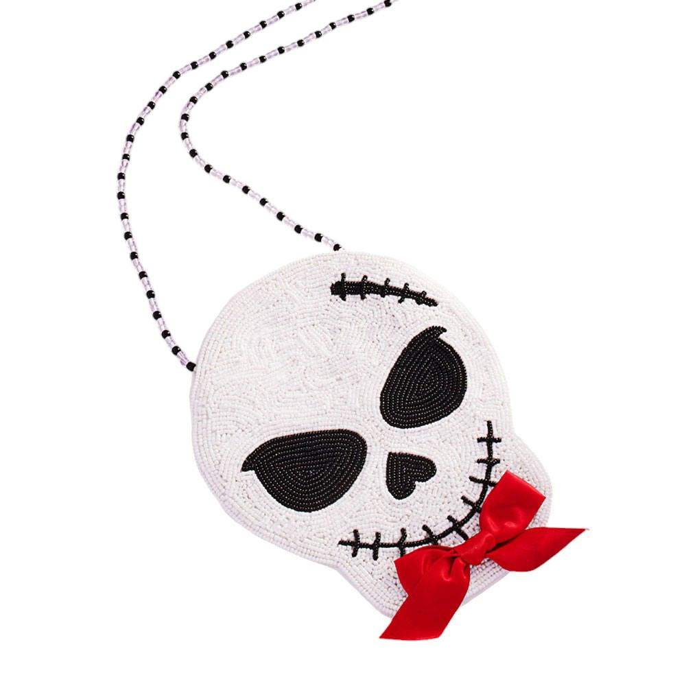 Bow Pointed Halloween Skull Beaded Mini Crossbody Bag - Madeline Love - Flyclothing LLC