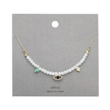 Brass Metal Evil Eye Accented Faceted Beaded Necklace - Madeline Love - Flyclothing LLC