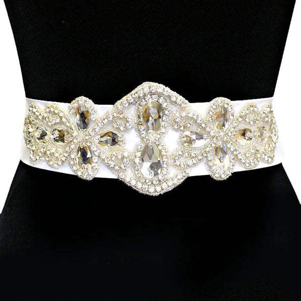 Bridal Crystal & Bead Ribbon Belt - Madeline Love - Flyclothing LLC
