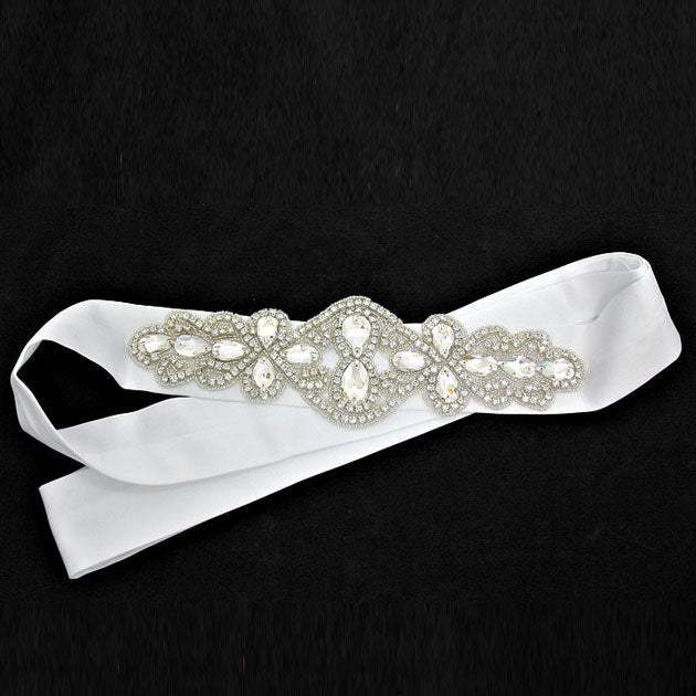 Bridal Crystal & Bead Ribbon Belt - Madeline Love - Flyclothing LLC