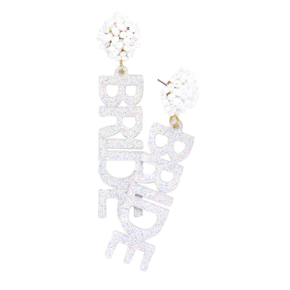 Bride Glittered Message Dangle Earrings - Madeline Love - Flyclothing LLC