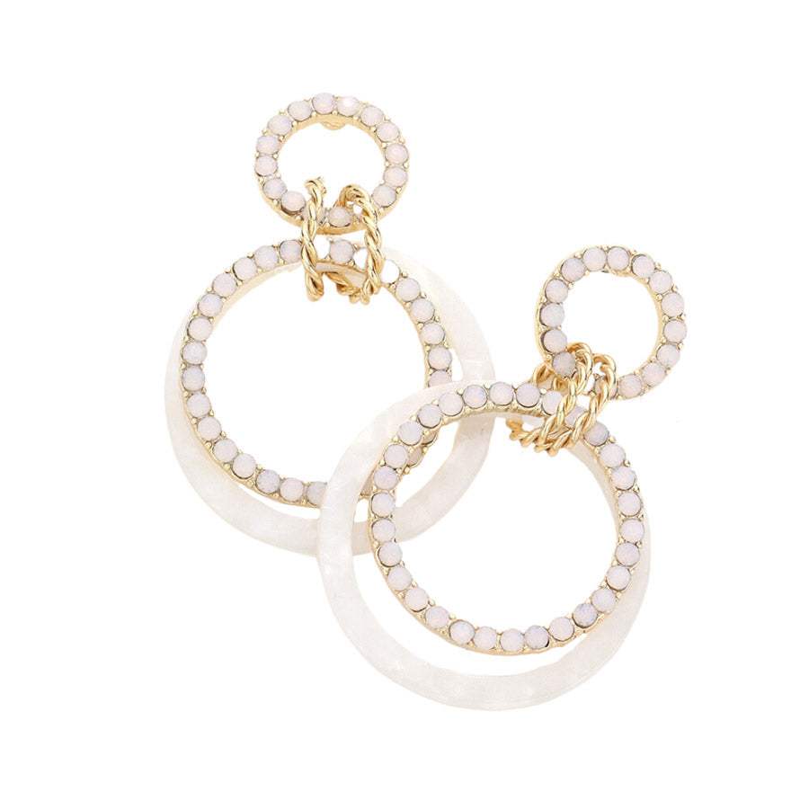 Celluloid Acetate Rhinestone Embellished Open Circle Link Dangle Earrings - Madeline Love - Flyclothing LLC
