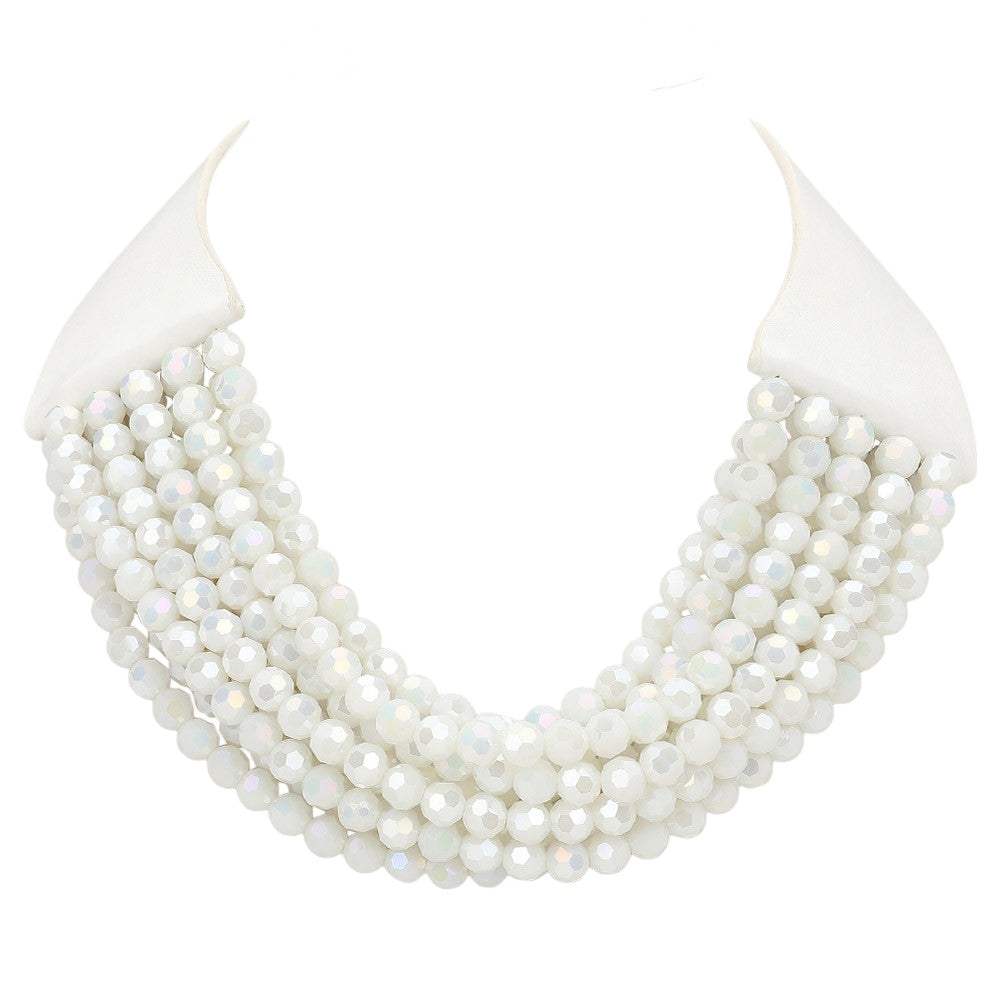 Chunky Acrylic Beaded Multi Layered Faux Leather Necklace - Madeline Love - Flyclothing LLC