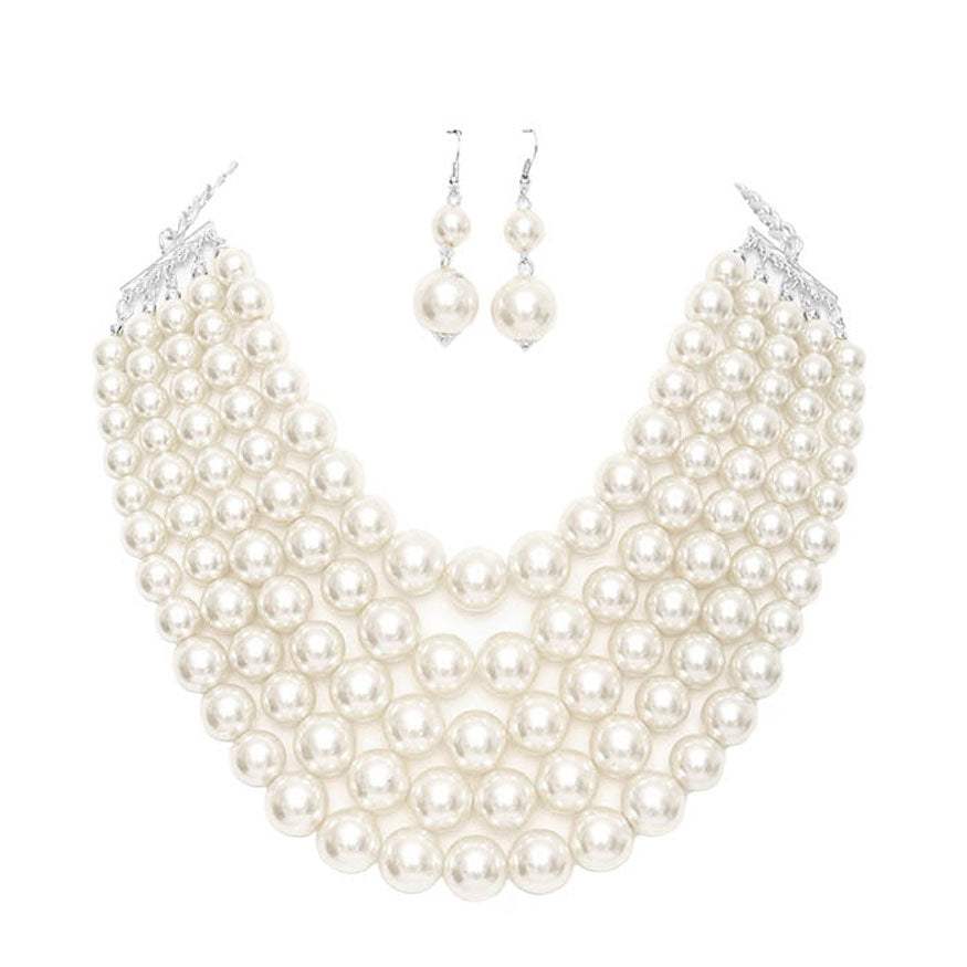 Chunky Multi Strand Pearl Bib Necklace - Madeline Love - Flyclothing LLC