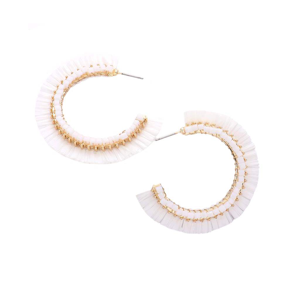 Cube Bead Embellished Raffia Hoop Earrings - Madeline Love - Flyclothing LLC
