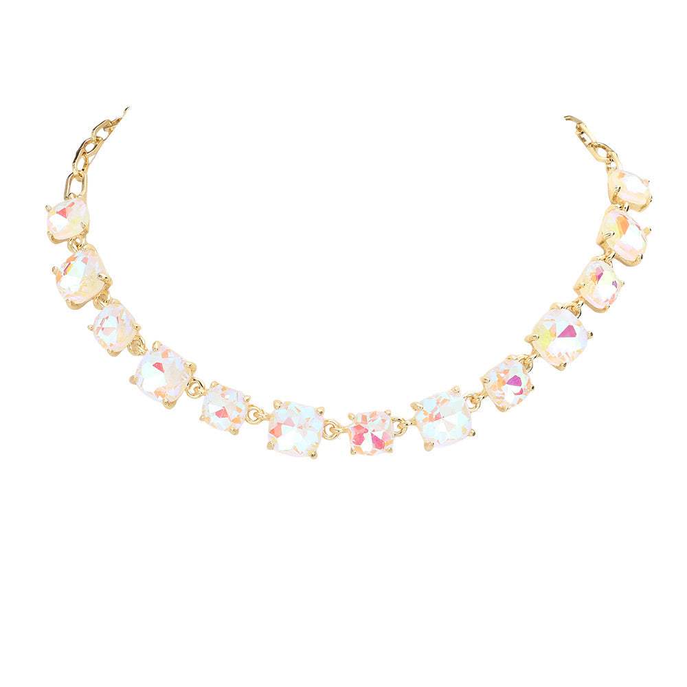 Cushion Square Stone Link Evening Necklace - Madeline Love - Flyclothing LLC