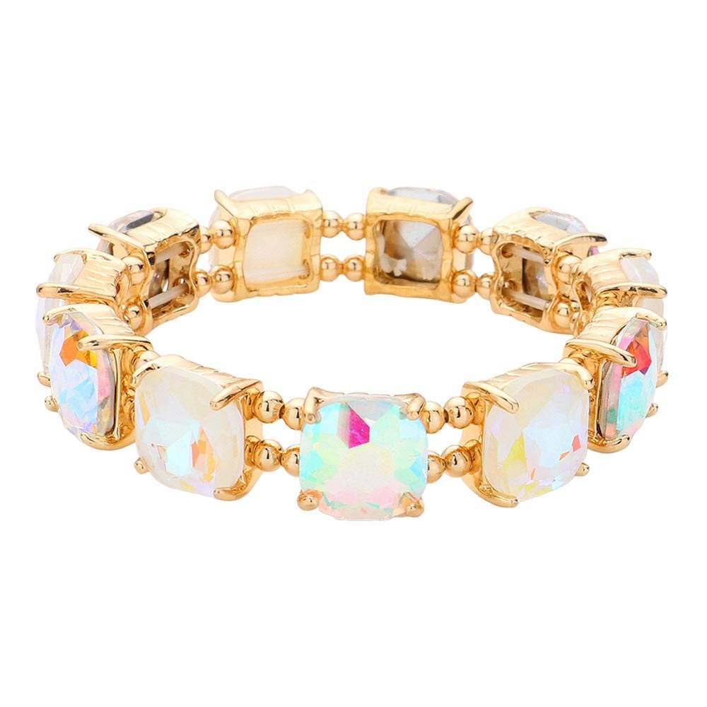 Cushion Square Stone Stretch Evening Bracelet - Madeline Love - Flyclothing LLC