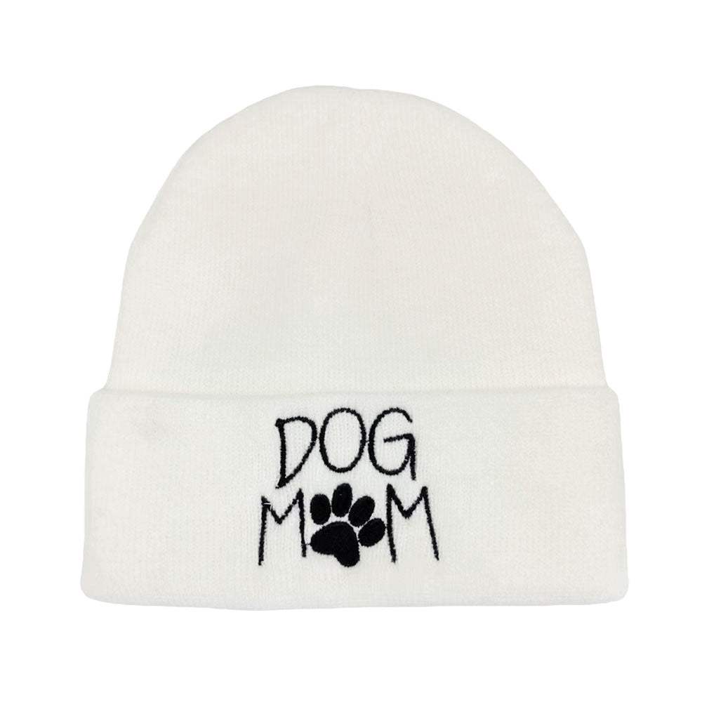 Dog Mom Message Paw Pointed Solid Knit Beanie Hat - Madeline Love - Flyclothing LLC