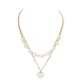 Enamel Heart Pendant Flower Link Double Layered Necklace - Madeline Love - Flyclothing LLC