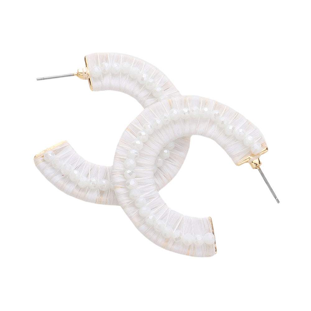 Faceted Bead Embellished Raffia Wrapped Hoop Earrings - Madeline Love - Flyclothing LLC