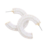 Faceted Bead Embellished Raffia Wrapped Hoop Earrings - Madeline Love - Flyclothing LLC